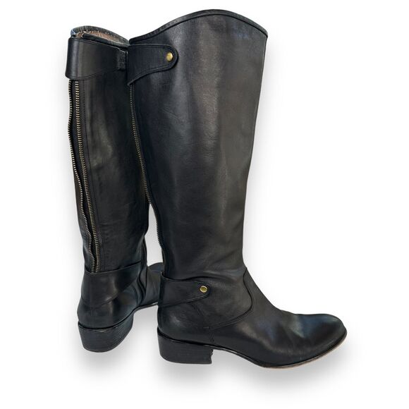 CORSO COMO Womens Black Leather Sz 8.5 Boots Riding Exposed Zipper Knee Boot - Picture 3 of 14